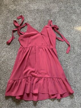 Rose color Tie-Shoulder Ruffle Sundress